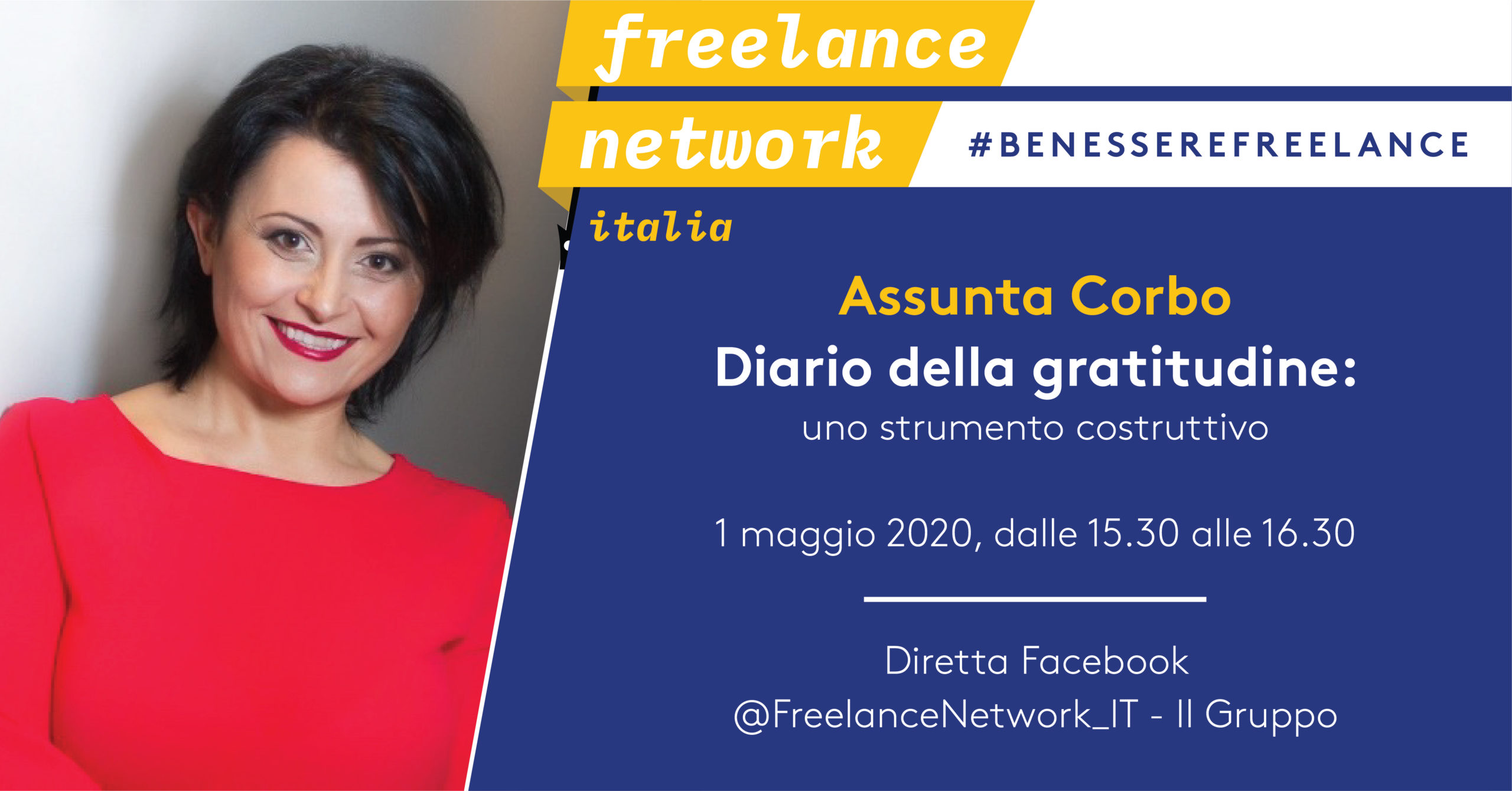 #benesserefreelance | 1 maggio Live con Assunta Corbo. Diario della gratitudine